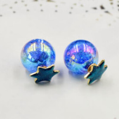 

2019 New Korean Japan Lovely Blue Universe Planet Star Moon Rocket Aircraft Stud Earrings for Women Girl Gift