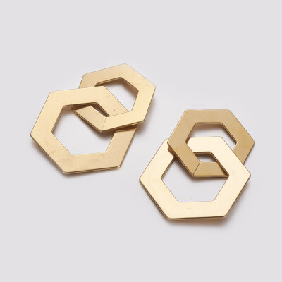 

304 Stainless Steel Dangle Stud Earrings Hexagon Golden 56x28x35mm Pin 08mm