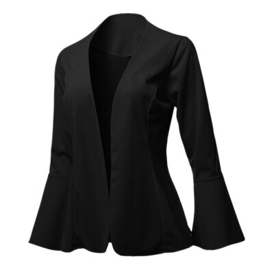 

Toponeto Womens Fashion Casual Solid Collarless Bell Sleeve Open Blazer