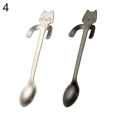 

2Pcs Stainless Steel Spoon Cartoon Cat Long Handle Lovely Dessert Soup Flatware