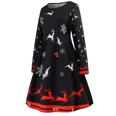 

Cross-border e-commerce large size womens wholesale Europe&the United States Christmas round neck long-sleeved reindeer print
