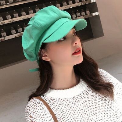 

Hat womens spring&summer cotton bow octagonal hat students leisure hundred sataed beret pure color literary painter hat tide