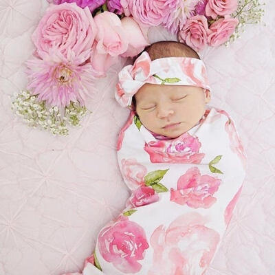 

Floral Newborn Fashion Baby Swaddle Blanket Sleeping Swaddle Muslin Wrap Headband