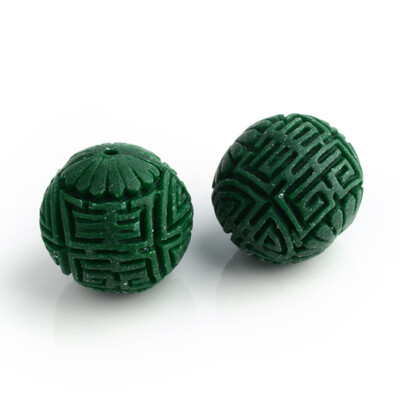 

Handmade Cinnabar Beads Carved Lacquerware Round DarkGreen 16x15mm Hole 2mm