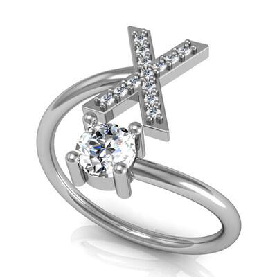 

26 Letter Silver Ring Solitaire Crystal Wedding Day Party Ring Jewelry for Women
