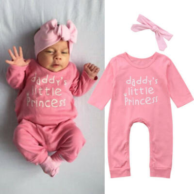 

Newborn Baby Girl Bowknot Romper Bodysuit Jumpsuit Headband Outfits Clothes UK