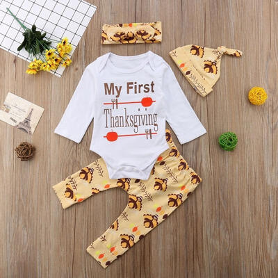 

Newborn Baby Boys Girls First Thanksgiving Gifts Romper Top Pants Trousers Set