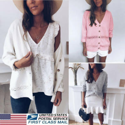 

Women Long Sleeve Coat Casual Knitted Sweater Cardigan Knitwear Outwear Tops USA