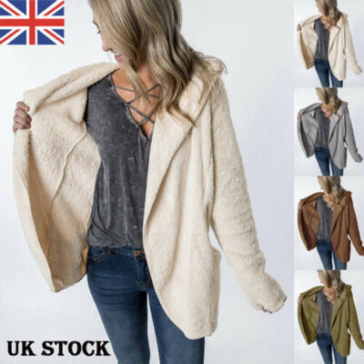 

UK Women Winter Coat Ladies Fluffy Fur Warm Casual Long Jacket Outwear size 6-18