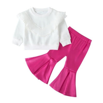 

2Pcs Trendy Toddler Kids Baby Girls Long Sleeve T ShirtsFlared Pants Clothes Set