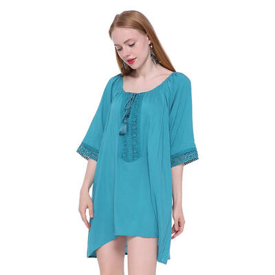 

Summer Women Swimsuit Solid Color Cover Ups Sexy Kaftan Beach Tunic Dress