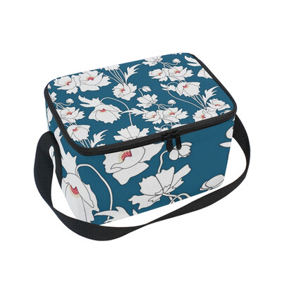 

ALAZA Lunch Box Insulated Navy Flowers Lunch Bag Large Cooler Tote Bag for Men Women