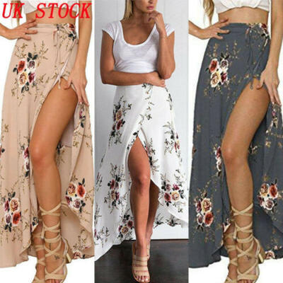 

UK New Chiffon BOHO Ladies Floral Jersey Gypsy Long Maxi Full Skirt Sun Dress