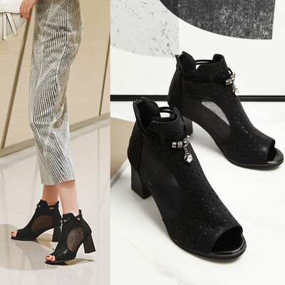 

Rose Women Fashion Crystal Fish Mouth Hollow Out Peep Toe Sandals High Heeled Shoes