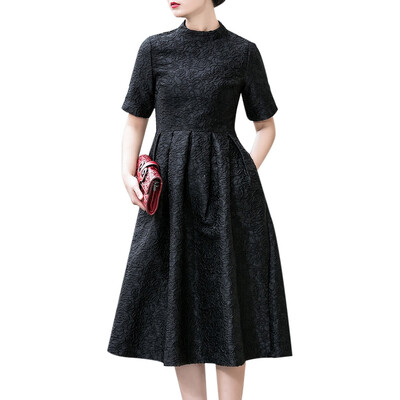 

Stand Up Collar Jacquard Midi Dress