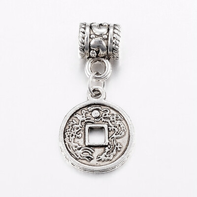 

Tibetan Style Alloy European Dangle Beads Coin Antique Silver 32mm Hole 5mm Pendant 185x15x15mm