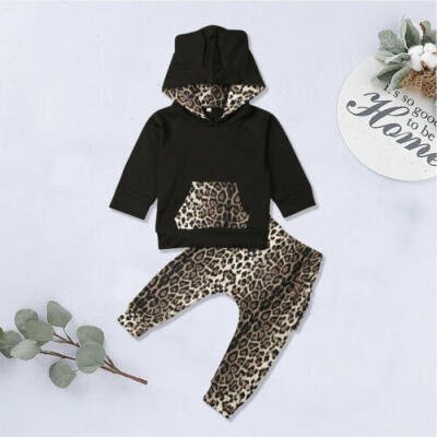 

US Toddler Baby Boys Kids Hooded Sweater Leopard Trousers Leggings Clothes Tops