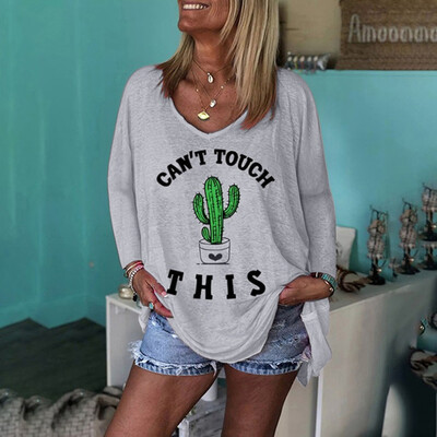 

Tailored Womens Fashionable T-Shirt With Loose Collar And Long Sleeve Print Blouses