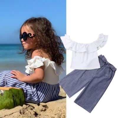 

Fashion Toddler Kids Baby Girls Off Shoulder Ruffle Top Pants Summer Outfit Set Clothes