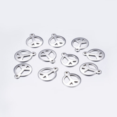 

304 Stainless Steel Charms Peace Sign Stainless Steel Color 15x125x1mm Hole 1mm