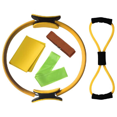 

5pcs Yoga Equipment Set Pilates Ring Yoga Cotton Strap Resistance Loop Band Figure 8 Resistance Band Exercise Stretching Strap