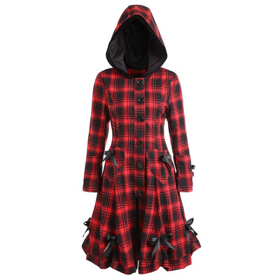 

Plaid Hooded Button Up Skirted Coat