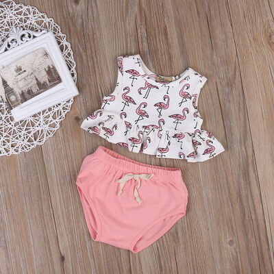 

US Fashion Newborn Toddler Baby Girl Crop Top T-shirtShort Pants Outfit Clothes