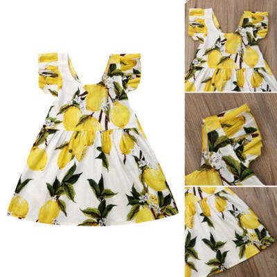 

Toddler Kids Baby Girl Sleeveless Ruffle Lemon Print Dress Party Dress Clothes