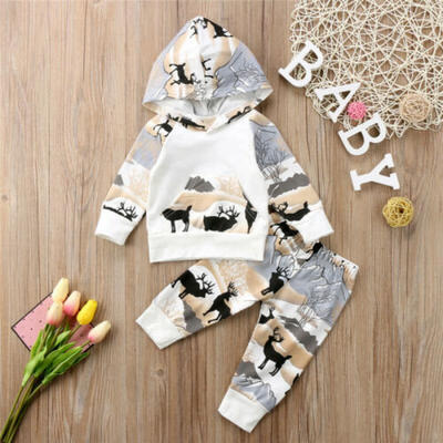 

Newborn Baby Boys Girl Deer Hooded Tops Sweater Long Pants Outfits Clothes Set