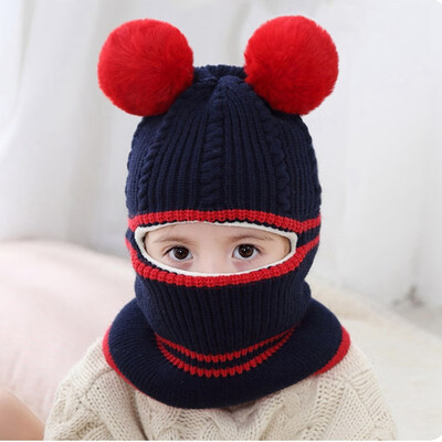 

Pompom Winter Children Hats Knitted Baby Girls&Boys Hat with Warm Fleece Lining Hats for Kids