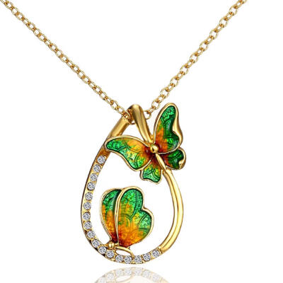 

Fashion 2 butterfly Pendant Necklaces Water drop painting necklace for women men gold link chain Jewelry Accessories