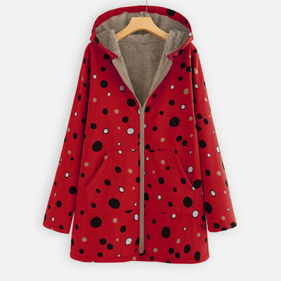 

Tailored Womens Winter Warm Outwear Dot Print Hooded Pockets Vintage Oversize Hasp Coats