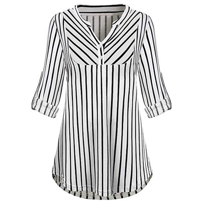 

Starmoon Womens Shirt Top Striped Long Sleeve V-Neck Casual Buttoned Shirt Top Blouse