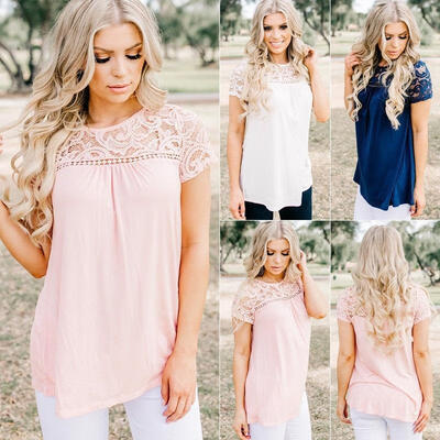 

New Women Flower Summer Lace Short Sleeve Vest Top Blouse Casual Tank Tops T-Shirt