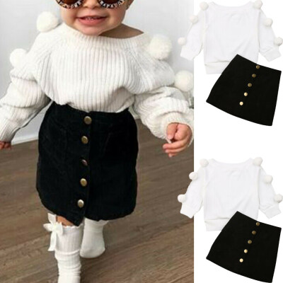 

2PCS Toddler Baby Girl Autumn Winter Clothes Sweater TopsMini Skirt Outfits Set