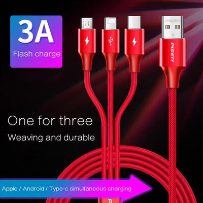 

Pisen 3-in-1 Charge Cable 3A Quick Charge Cord For IPHONE Android Huawei
