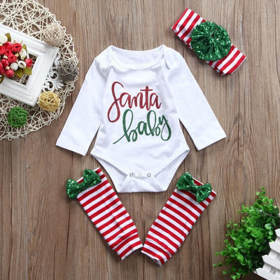 

Christmas 3pcs Newborn Infant Baby Girls Clothes Long Sleeve Tops Romper Leg Warmers Xmas Outfits