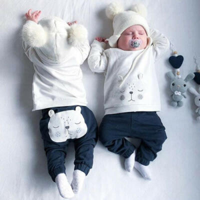 

US Newborn Kid Baby Boy Girl Bear Warm Winter Tops T-shirt Pants Outfits Clothes