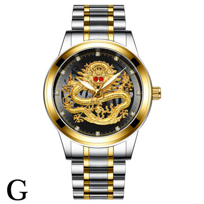 

Gobestart FNGEEN Embossed Diamond Dragon Face Watch Mens Waterproof Quartz Watch