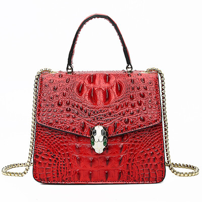 

New Handmade Chain Womens Bag Korean Fashion Crocodile Pattern Shoulder Diagonal Small Square Bag