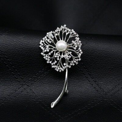 

Sparkling Cubic Zirconia Dandelion Flower Zircon Brooches for Women in Silver Color Free Shipping