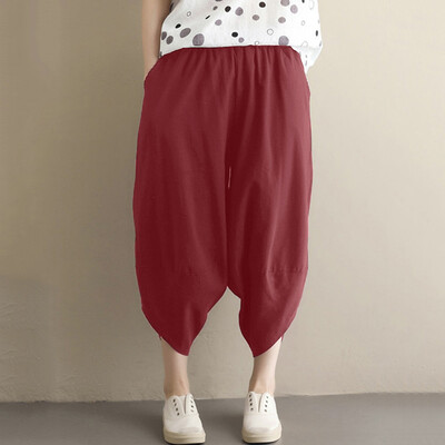 

Tailored Fashion Women Casual Cotton&Linen Solid Trousers Loose Ankle-Length Pant
