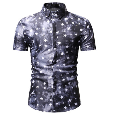 

Tailored Mens Summer Fashion Casual Comfort Print Lapel Short Sleeve Top Blouse