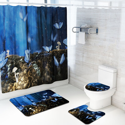 

〖Follure〗4PCS Non Slip Toilet Polyester Cover Mat Set Bathroom Shower Curtain