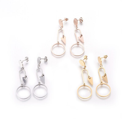 

304 Stainless Steel Dangle Stud Earrings Ring&Triangle Mixed Color 545mm Pin 08mm