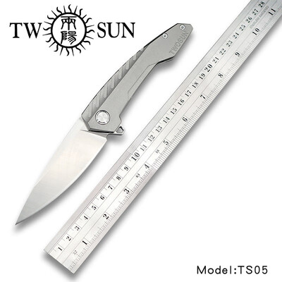 

TwoSun TC4 Titanium alloy d2 blade folding Pocket Knife tactical knives hunting knife Flipper Folding Knife survival tool EDC Fast