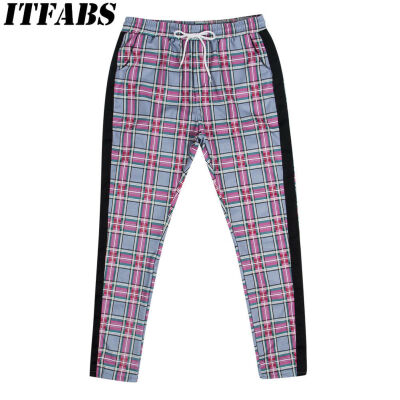 

Mens Gym Trousers Plaid Tracksuit Bottoms Skinny Joggers Sweat Track Pants