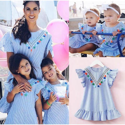

Casual Toddler Kids Girl Retro Striped Summer Dress Party Sundress Clothes 1-6Y