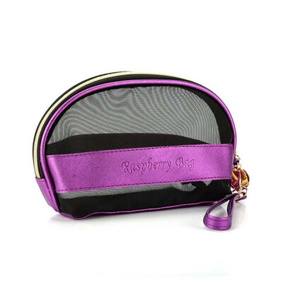

Tailored Fashion Women Mesh Leather Zipper Handbags Cosmetic Bag Makeup Pouch Purses