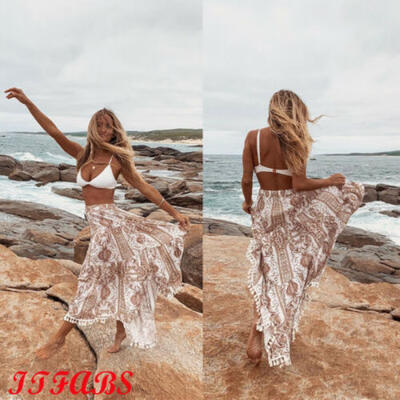 

Summer Women Lady Chiffon Long Maxi Skirt Bohemian Boho Beach Dress High Waist